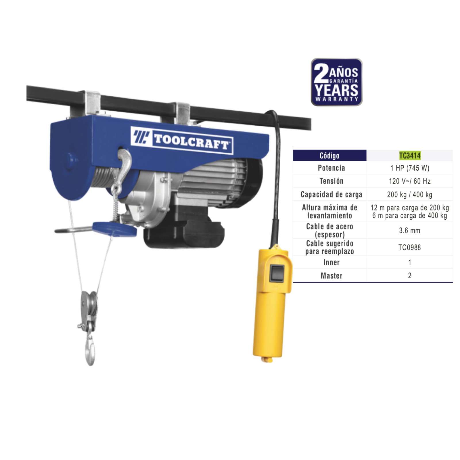 Polipasto eléctrico 200 / 400 Kg TC3414 Toolcraft