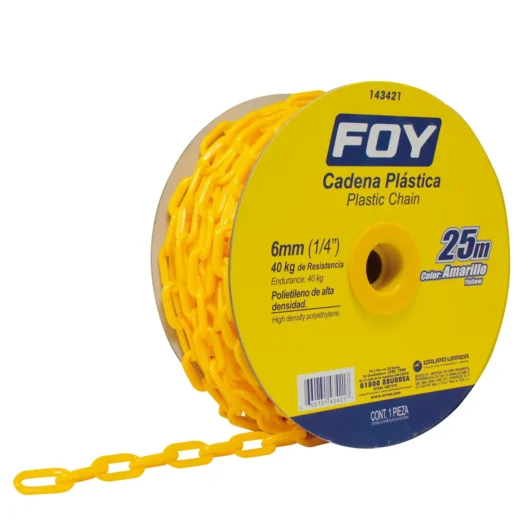ROLLO DE CADENA PLASTICA DE 6MM X 1/4″ DE 25MT COLOR:AMARILLA MODELO:143421 SURTEK – 143421
