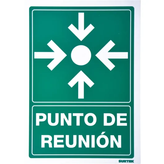 SEÑAL PUNTO DE REUNION, DIMENCIONES 36X25 CM, FARICADO EN POLIESTIRENO, FONDO VERDE CON LETRAS BLANCAS, CODIGO SES6, MARCA SURTEK – SES6