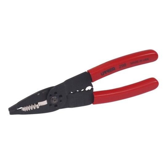 PINZA PELACABLE 10-22 AWG 8-1/4″ CON PONCHA TERMINALES Y CORTA TORNILLOS URREA – Ref.298-URREA