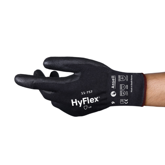 GUANTE HYFLEX RESISTENTE AL CORTE, ANTIESTATICO CON RECUBIMIENTO DE POLIURETANO. MARCA: ANSELL, SIZE 9 – Ref.11-757/9