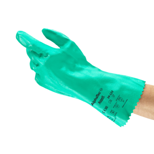 (OFERTA) GUANTE PROTECCION MECANICA Y QUIMICA, DESTREZA SUPERIOR Y ALTOS NIVELES DE AGARRE EN MEDIO SECP Y HUMEDO. DEDOS CURVADOS Y LA INCLINACION DEL PULGAR REDUCEN LA FATIGA DE LA MANO. FORRO DE TEJIDO DE ALGODÓN, EN388 4111B, ANSI CUT A1, ANSI 4 ABR, M – Ref.39-122/10