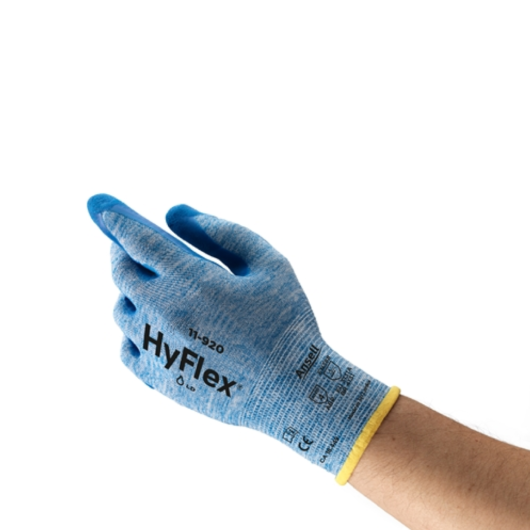 GUANTES DE NITRILO HYFLEX ALTO RENDIMIENTO Y REPELENCIA AL ACEITE, EXCELENTE DESTREZA Y SENSIBILIDAD, COLOR: AZUL, LONGITUD: 208-270 MM/ 8.18-10.62 PULG., ACABADO: PALMA RECUBIERTA, MATERIAL DEL RECUBRIMIENTO: NITRILO, MATERIAL DEL FORRO: NYLON, TIPO DE P – Ref.11-920