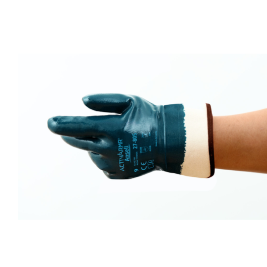 GUANTES ACTIVARMR DE NITRILO CON FORRO DE PUNTO DE JERSEY, RESISTENTE Y DURADERO, RESISTENCIA SUPERIOR PETROLEO Y TRABAJOS MUY EXIGENTES, IGUALMENTE A OBJETOS CORTANTES Y ABRASIVOS, FABRICADO SIN SILICONA, COLOR: AZUL, LONGITUD: 0 256-272 MM/ 10.08-10.71 – Ref.27-805/9