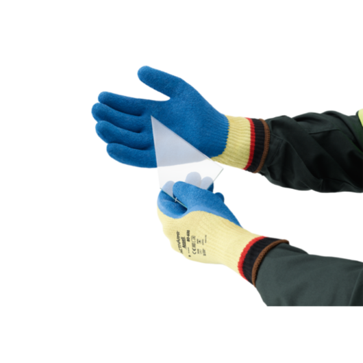 GUANTES LATEX Y KEVLAR ACTIVARMR (EX POWERFLEX), RESISTENTE AL CORTE NIVEL 4, CON CONFORT Y AGARRE, PRACTICO PARA MANIPULACION DE VIDRIO, METAL Y PLASTICO, CON GRAN RENDIMIENTO MECANICO, LONGITUD: 250-280 MM/ 9.64-11.02 PULG., COLOR: AZUL/AMARILLO, ACABAD – Ref.80-600/10