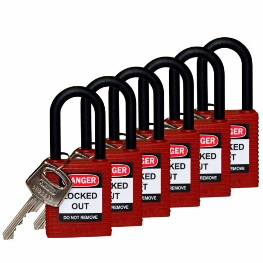KIT CANDADO DE BLOQUEO DE SEGURIDAD, 1.5 «KA RED, NYLN SHKL, 6PK BRADY – 123342