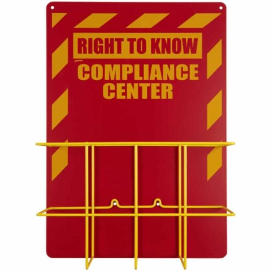 CENTRO DE CUMPLIMIENTO (INFORMACIÓN) DEL DERECHO A SABER, 20 PULGADAS DE ALTO X 14 PULGADAS DE ANCHO COLOR ROJO Y AMARILLO BRILLANTE, MATERIAL DEL TABLERO POLIESTIRENO REQUISITOS DE OSHA, CÓDIGO 2010NB MARCA BRADY – 2010NB