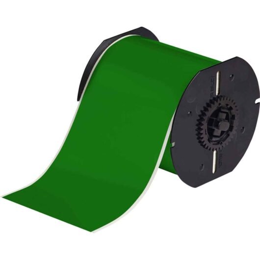 ROLLO DE ETIQUETAS ADHESIVAS ACRILICO DE VINILO, MOD. B30C-4000-595-GN, COLOR VERDE INTERIOR/EXTERIOR 4¨ X 100’.  SERIA B30, MOD. B30C-4000-595-GR, MARCA BRADY. PARA USAR EN IMPRESORAS: BBP®30, BBP®31, BBP®33, BBP®37 Y  S3100 – B30C-4000-595-GN