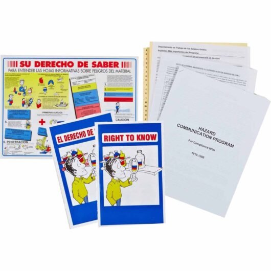 FOLLETO DE LA CARPETA DE FORMACIÓN SDS, INCLUYE: (1) LISTA DE VERIFICACIÓN DE CUMPLIMIENTO, (1) ASPECTOS DESTACADOS DEL ESTÁNDAR OSHA HAZ-COM, (1) PÓSTER RTK, (1) JUEGO DE PESTAÑAS DE ÍNDICE AZ, (2) FOLLETOS DE CAPACITACIÓN RTK DE 15 PÁGINAS (ESPAÑOL / IN – BR801B