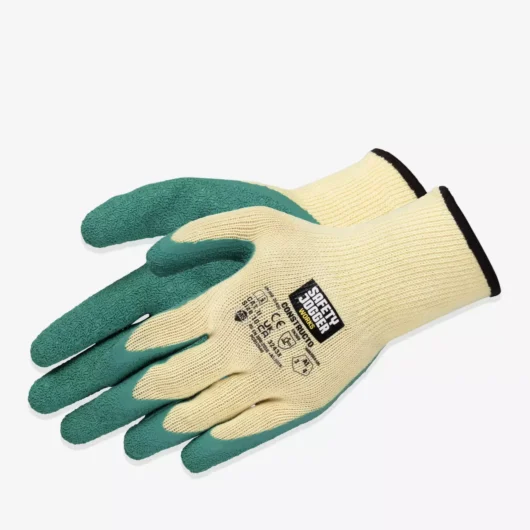 GUANTE DE SEGURIDAD DE ALGODON SIN COSTURAS 3243X. FORRO DE ALGODÓN Y POLIESTER CON REVESTIMIENTO DE LATEX CORRUGADO . ESTANDAR DE SEGURIDAD 3243X, EN 420-2016, EN 388-2016. CODIGO CONSTRU-19, MARCA SAFETY JOGGER – CONSTRU