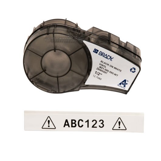 ROLLO ETIQUETAS DE VINILO EXTERIOR / INTERIOR COLOR BLANCO. MOD. M21-500-595-WT, MARCA BRADY. MEDIDAS: 0.5 in W x 21 ft L.PARA USAR EN IMPRESORAS: BMP21 PLUS – M21-500-595-WT