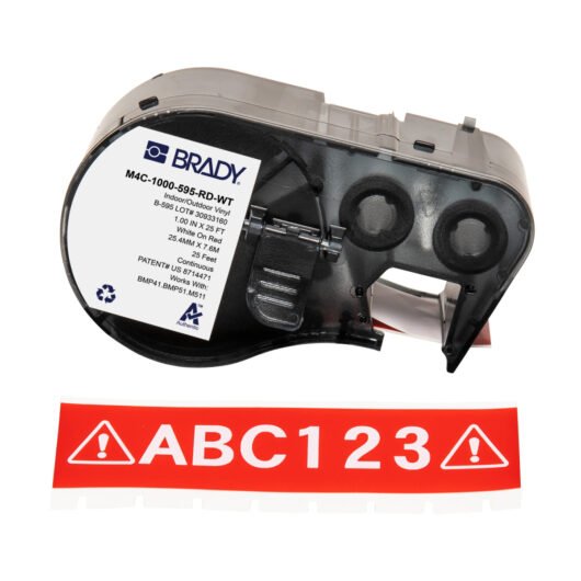 CINTA ETIQUETA VINYL M4C-1000-595-RD-WT MARCA BRADY, 1» BLANCO SOBRE ROJO – M4C-1000-595-RD-WT