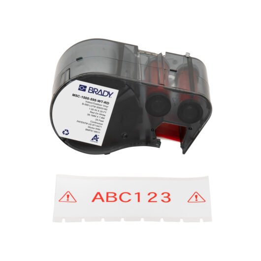 CINTA ETIQUETA VINYL M5C-1500-595-WT-RD  MARCA BRADY, 1» ROJO SOBRE BLANCO – M5C-1500-595-WT-RD
