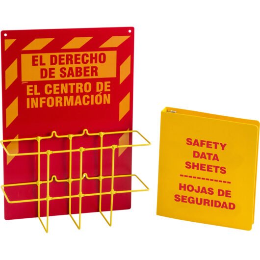 ESTACION DE SDS BILINGÜE, LEYENDA DE TEXTO: EL DERECHO DE SABER EL CENTRO DE INFORMACION,  INCLUYE: TABLERO, REJILLA PARA CARPETAS, CARPETA MSDS, MEDIDAS 20” X 14”. REF. RH018S, MARCA BRADY – RK018S