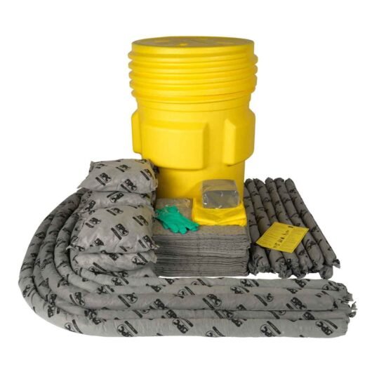 KIT UNIVERSAL. RECOGE FLUIDOS QUIMICOS A BASE DE AGUA Y A BASE DE PETROLEO.  TAMBOR DE 95 GALONES, APROBADO POR LA ONU IDEAL PARA DERRAMES GRANDES. DIMENSION 35 IN H X 31.5 IN DIA. INCLUYE GUIA DE EMERGENCIA, 1 PAR DE GAFAS PROTECTORAS, 10 BOLSAS PARA DES – SKA-95
