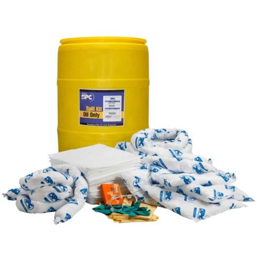 KIT DE DERRAMES DE TAMBOR SOLO ACEITE DE 55 GL, REF. SKO-55, MARCA BRADY, CAPACIDAD DE ABSORCION 41 GL, INCLUYE:  (4) CALCETINES DE 3 PULGADAS X 12 PIES, (5) BOLSAS DE DESECHOS, (50) PAÑOS ABSORBENTES DE 15 PULGADAS X 19 PULGADAS, (8) ALMOHADAS DE 18 PULG – SKO-55