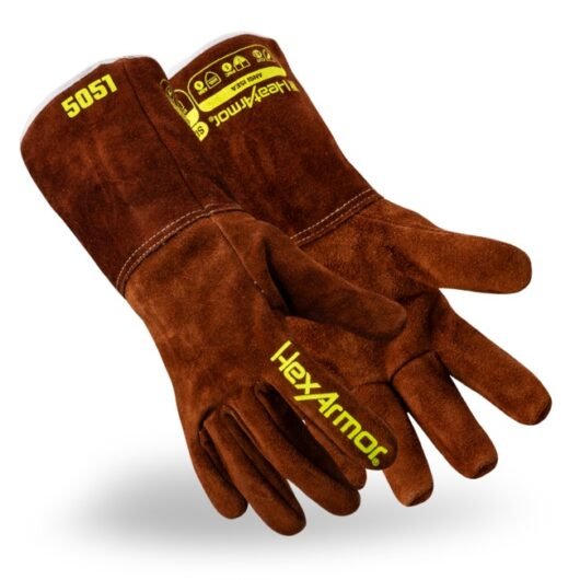 GUANTE DE SOLDADURA PARA OPERACIONES CON ELECTRODO REVESTIDO Y PROTECCION CONTRA CORTES A3 DE 360°, MODELO 5051, SIZE L, CUMPLE CON NORMA ANSI/ISEA 105-2024, HEXARMOR – Ref.5051-L